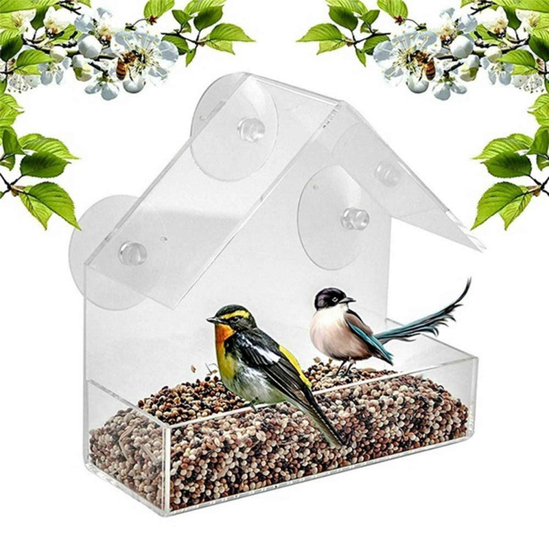 [Australia] - Dongua Clear Acrylic Bird Feeder with Suction Cups,Window Parrot Feeder Large House for Outside Wild Pet Product Feed Container Bird Supplies 