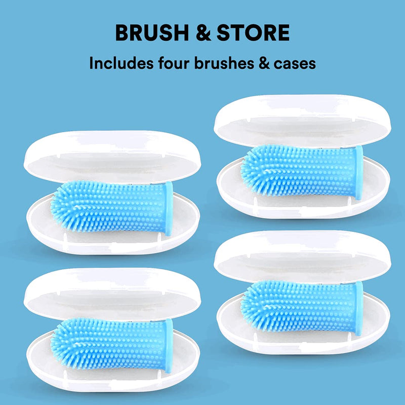 Jasper Dog Toothbrush, 360º Finger Toothbrush Kit, Ergonomic Design, Full Surround Bristles for Easy Teeth Cleaning, Dental Care for Puppies, Cats and Small Pets, Blue 4-Pack Blue (4-pack) - PawsPlanet Australia