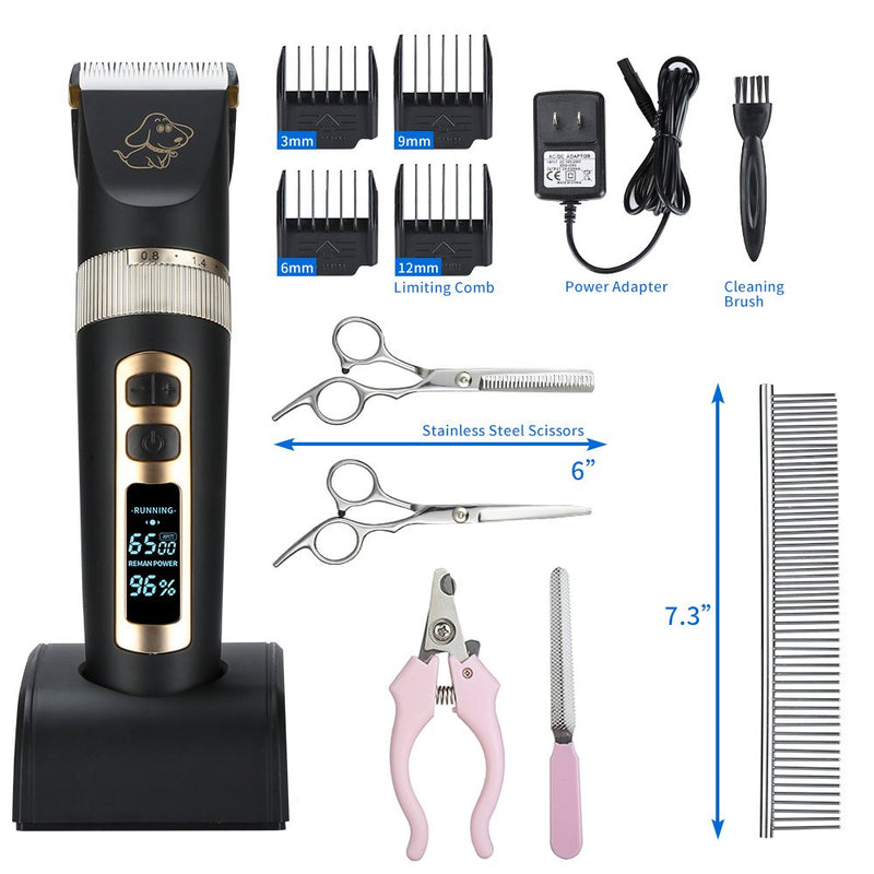 [Australia] - Otstar Professional Dog Grooming kit, 3 Speed Rechargeable Cordless Dog Clippers Low Noise Low Vibration, LED Screen Indicate Power/Lubricating/Cleaning 