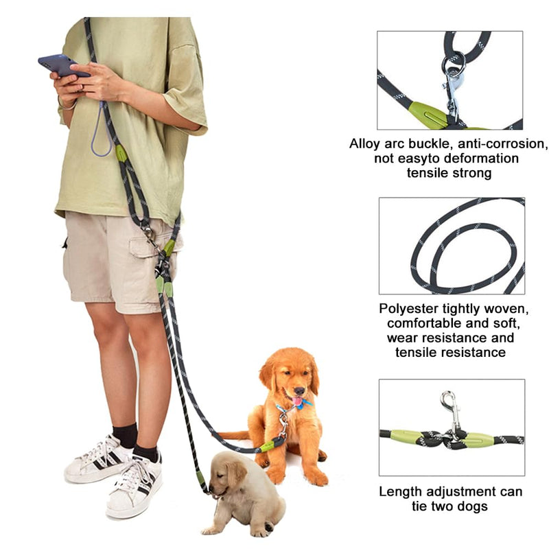 Hands Free Dog Leash for 2 Dogs Crossbody Double Leash for Running Walking Training Nylon Reflective Heavy Duty Dog Leash Belt for Large Medium Small Dogs Black 2 - PawsPlanet Australia