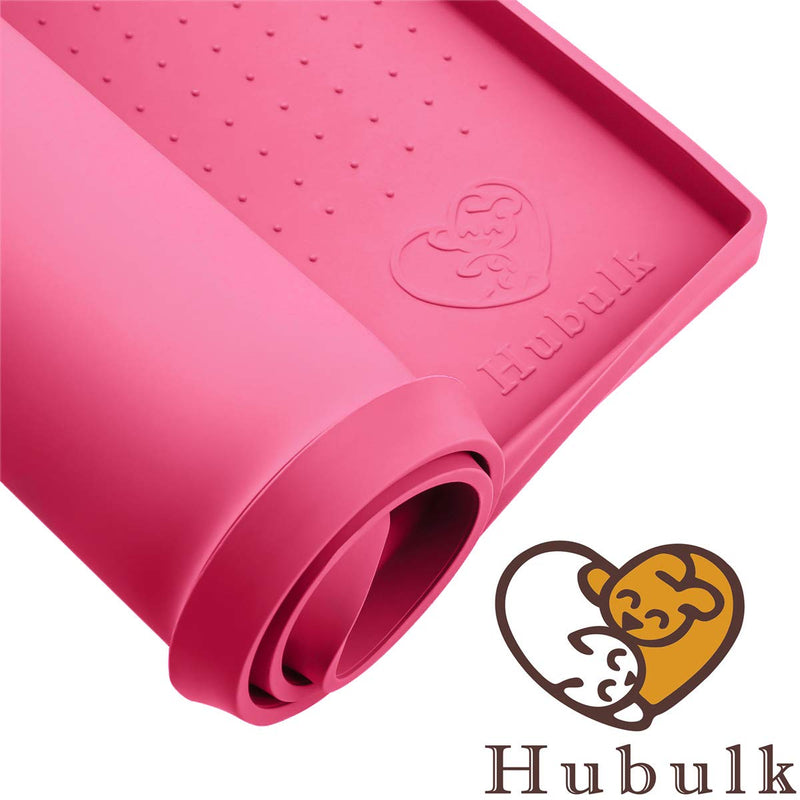 Hubulk Dog Food Mat L (19"x12") XL (24"x16") XXL (32X24) Raised Edge Silicone Non Slip Dishwasher Waterproof Pet Feeding Mat Bowl Placemat Large to Stop Food Spills and Water Bowl Messes on Floor L（19" x 12" x 0.5"） Pink - PawsPlanet Australia