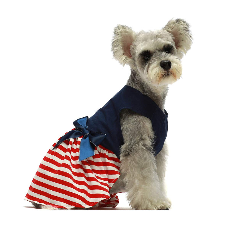 Fitwarm 100% Cotton Striped Dog Dress Doggie Clothes Puppy Vest Dress Pet Cat Apparel Blue Red S - PawsPlanet Australia