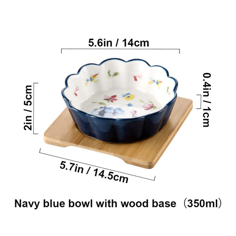 HCHLQLZ Navy Blue Ceramic No Spill Cat bowl dog bowls pet dish for food and water with wood base stand - PawsPlanet Australia