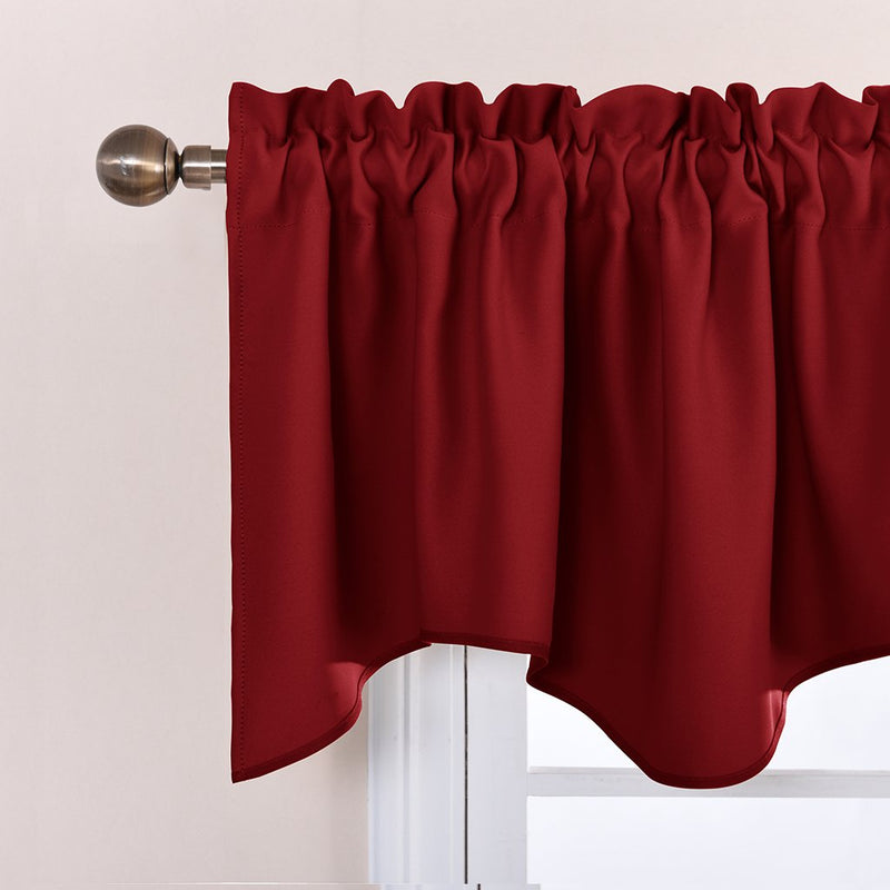 NICETOWN Basement Window Scalloped Red Valances - Elegant 52 inches Wide by 18 inches Long Blackout Curtains for Living Room & Guestroom & Bedroom & Chirstmas Decor (Burgundy, Pack of 2 Pieces) W52 x L18 Burgundy Red - PawsPlanet Australia