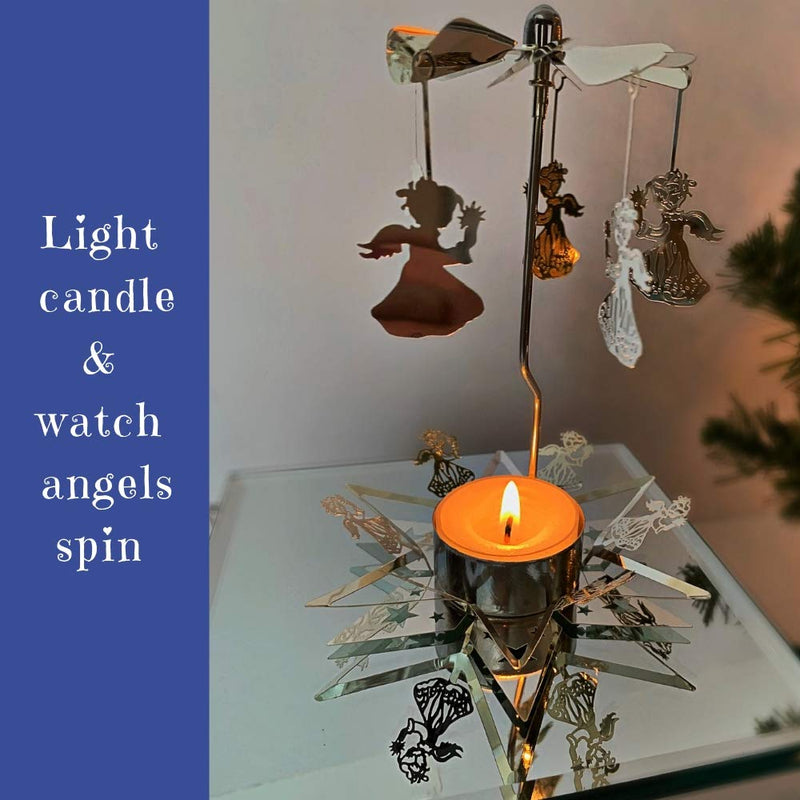BANBERRY DESIGNS Spinning Angels Candle Holder with Star Base Scandinavian Style - PawsPlanet Australia