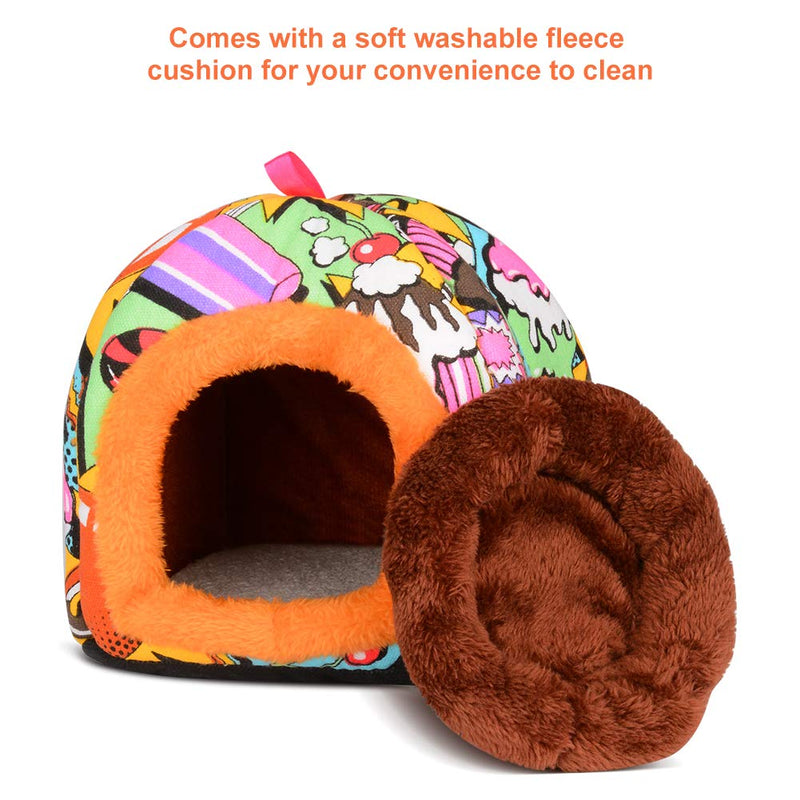 PETLOFT Small Animal Hideaway Bed, Warm Winter Bed Hut Hooded Cave Pet House Sleepers for Small Animals Hamster Gerbil Squirrel Guinea Pig Chinchilla with Removable Cushion - PawsPlanet Australia