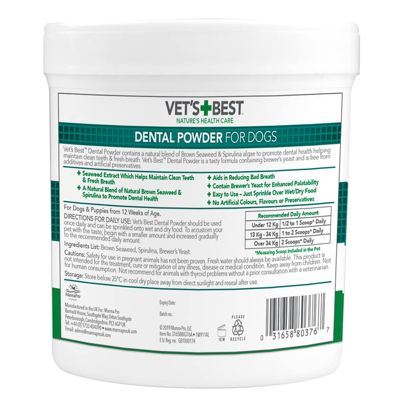 Vet's Best Natural Dental Powder for Dogs |Clean Teeth and Fresh Breath - 90 g - PawsPlanet Australia