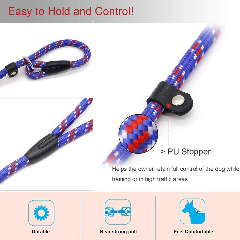 [Australia] - Coolrunner Durable Dog Slip Rope Leash, 5 FT Dog Training Leash, Strong Slip Lead, Standard Adjustable Pet Slipknot Nylon Leash for Small Medium Dogs(10-80 lb) Blue 