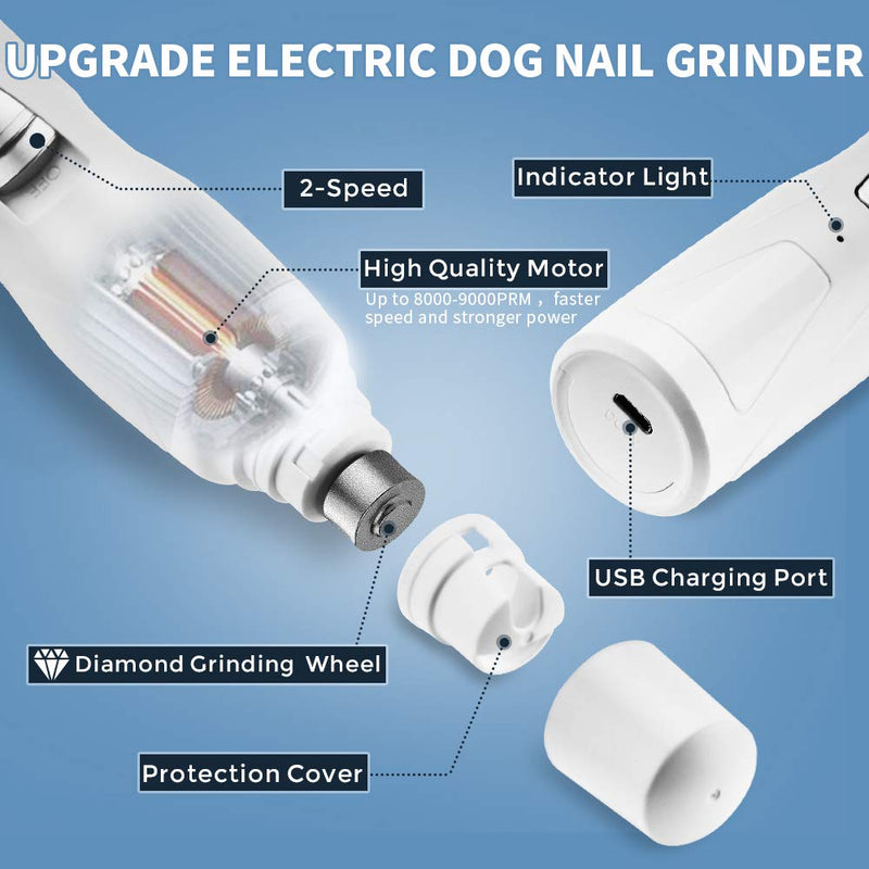 [Australia] - Dog Nail Grinder Upgraded - Professional 2-Speed Rechargeable Electric Pet Nail Trimmer Nail Grindder Painless Paws Grooming & Smoothing for Small Medium Large Dogs & Cats 