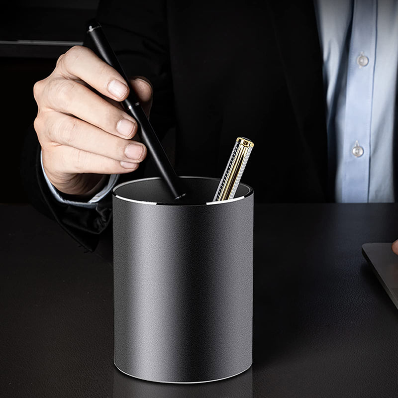 Metal Round Pen Holder Desk, Pen Holder, Metal Round Pen Box Fountain Pen Brush Holder Organizer Storage Box for Office, School, and Household, 8x10 cm, Black - PawsPlanet Australia