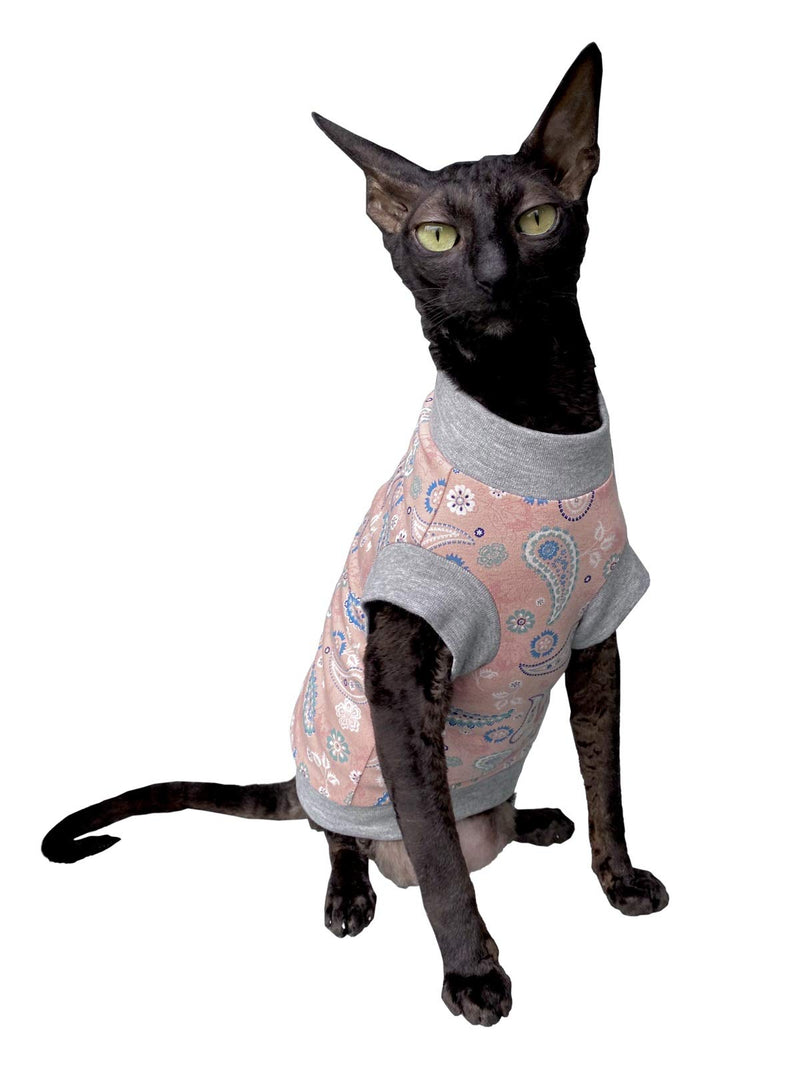 Kotomoda Cat's T-shirt Pink Paisley for Sphynx and naked cats (L) L - PawsPlanet Australia