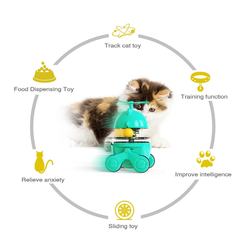 Cat Slow Feeder Toy, Pet Dry Food Dispenser Treat Ball Toy, Treat Boredom Dispensing Anxiety IQ Fun Exercise Puzzle Kitten Turntable Toy for Indoor Kitty Blue-1 - PawsPlanet Australia