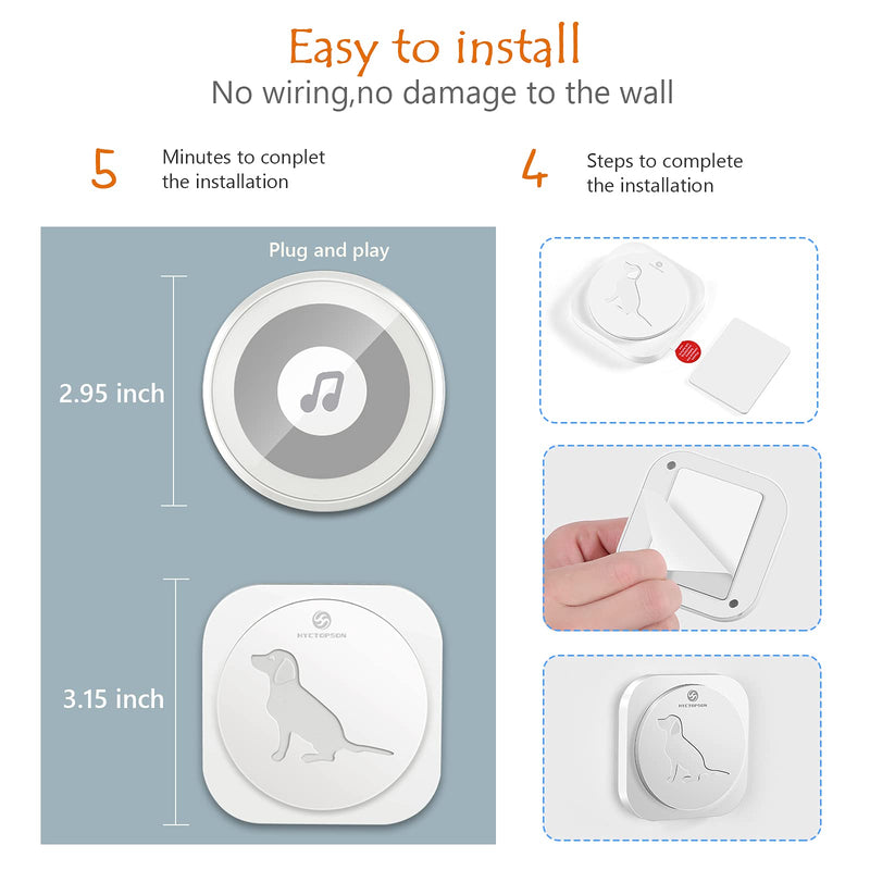 HYCTOPSON Dog Door Bell for Potty Training Wireless Dog Doorbell Touch Buttons Communication Bells for Dogs to Ring to Go Outside 1Receiver + 2Activators White - PawsPlanet Australia