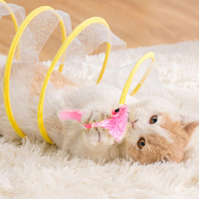 Foldable Cat Tunnel Cat Toy - Folded Cat Tunnel for House Cats with Feather Toys and Toy Mice, Cat Tent Play Tunnel with Interactive Toy for Kittens - PawsPlanet Australia
