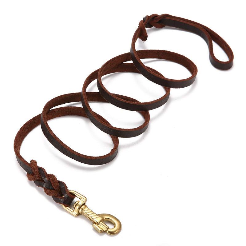 FOCUSPET Leather Dog Leash 6 ft Leather Dog Training Leash Pet Braided Dog Leash for Large Medium Leads Rope Dogs Walking&Training (1/2 Inch,Brown) - PawsPlanet Australia