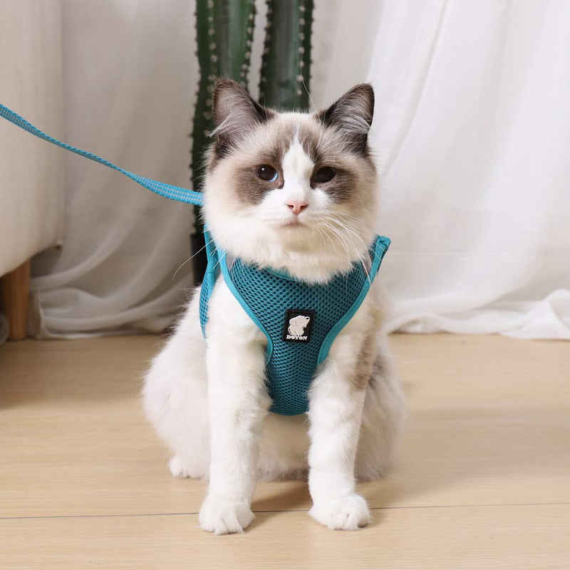 Diizeco Cat Harness and Leash Set for Walking Escape Proof Soft Mesh Cat Vest Harness with Reflective Strap Ultra Light Adjustable Kitten Collar Comfort Fit for Small Medium Large Cats M Turquoise - PawsPlanet Australia