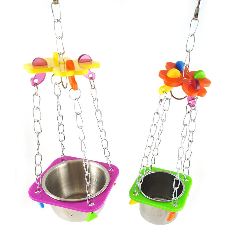[Australia] - Pet Bird Food Feeding and Drinking Hanging Cup Stainless Steel Coop Hanger Cup and Cup Holder for Parrot Cage Budgie Big 