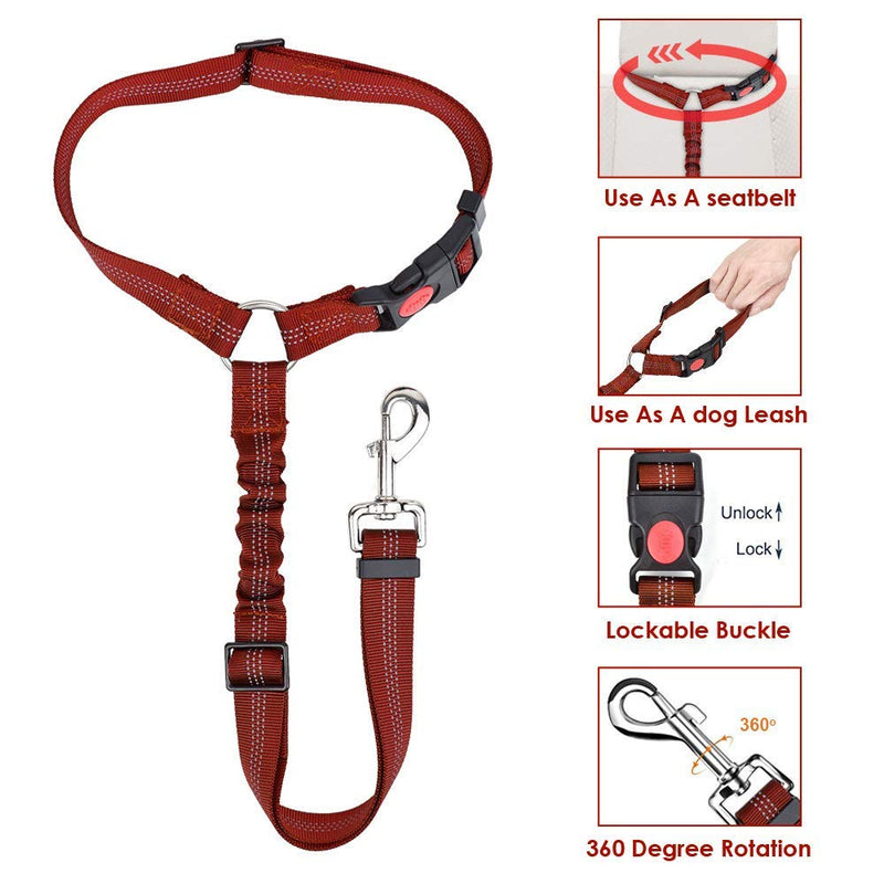 [Australia] - AutoWT Dog Seatbelt, 2 Pack Pet Car Seatbelt Headrest Restraint Adjustable Puppy Safety Seat Belt with Elastic Bungee and Reflective Stripe Connect with Dog Harness Red 