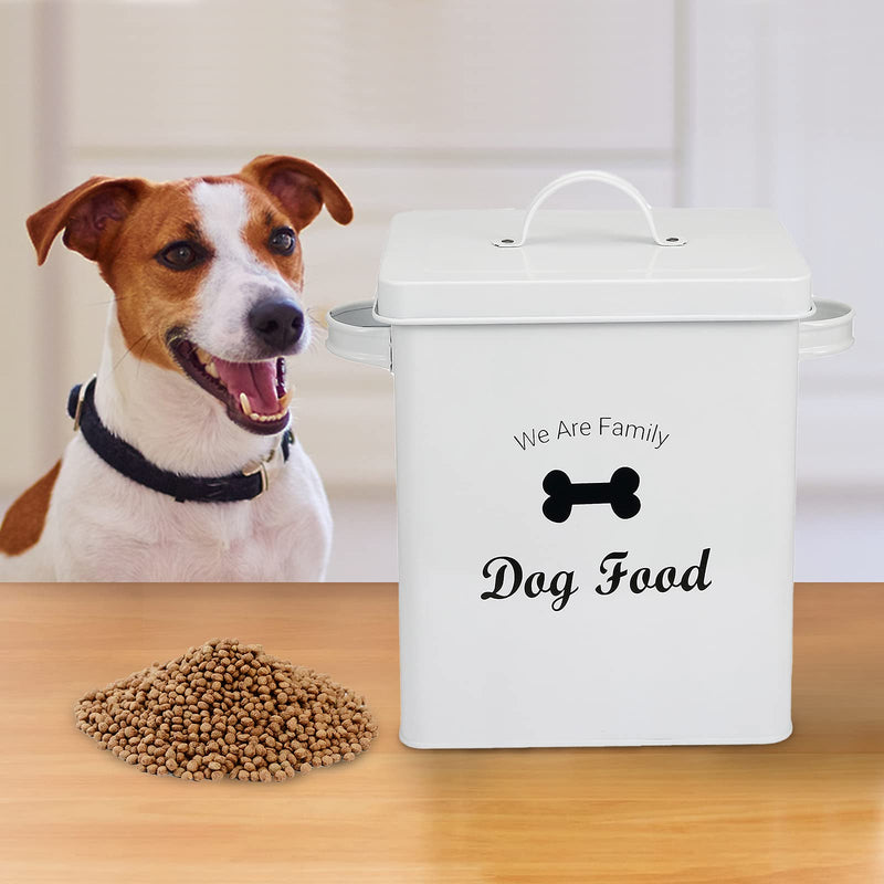 Pethiy Dog/Cat/Pet Treat and Food Storage Tin with Lid | 5lbs Capacity | Serving Scoop Included DOG FOOD White - PawsPlanet Australia