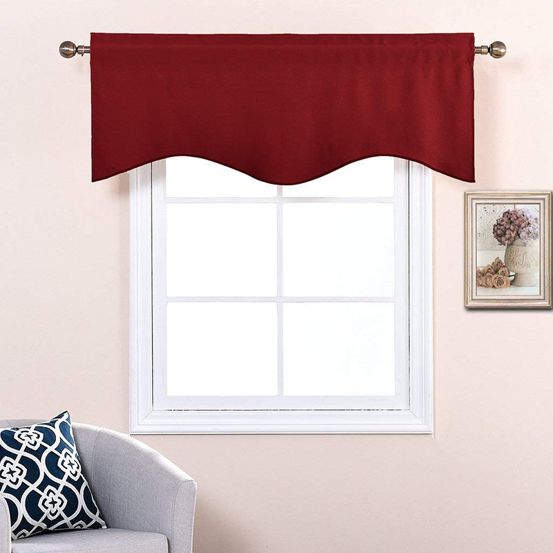 NICETOWN Basement Window Scalloped Red Valances - Elegant 52 inches Wide by 18 inches Long Blackout Curtains for Living Room & Guestroom & Bedroom & Chirstmas Decor (Burgundy, Pack of 2 Pieces) W52 x L18 Burgundy Red - PawsPlanet Australia