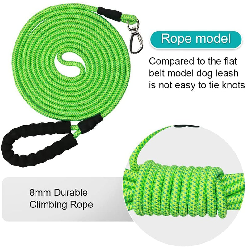 Aystkniet Towing Leash for Dogs 15M, Strong Dog Leash with Comfortable Padded Handle, Training Leash Running Lead for Puppies Small Medium Large Dogs, Lockable Carabiner 15M × 8MM Soft Green - PawsPlanet Australia