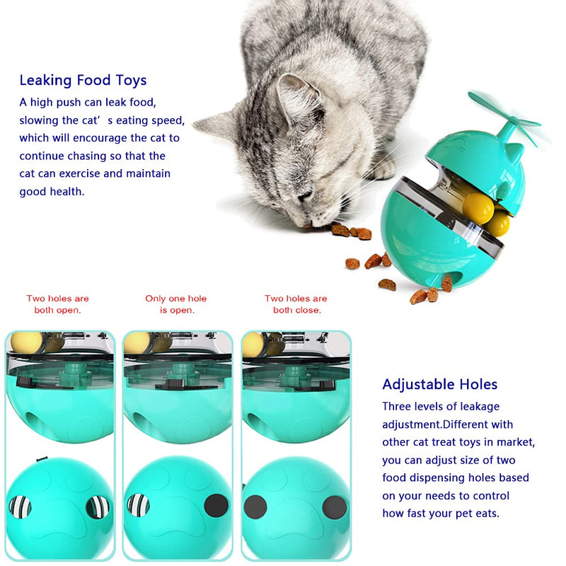 Cat Toys Interactive Cat Food Ball Toys,Cat Treat Dispenser Toy Slow Snack Feeder with Double Interactive Balls and Windmill Propeller,Puppy Puzzle Tumbler Toy,Pet Interactive Tumbler IQ Improving Toy Blue - PawsPlanet Australia