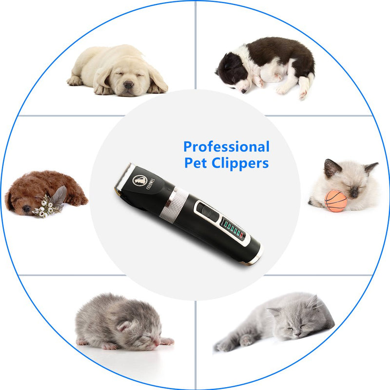[Australia] - Ceenwes Dog Clippers Heavy Duty Low Noise Rechargeable Cordless Pet Clippers Professional Dog Grooming Clippers with Power Status Dog Grooming Kit with 11 Tools for Dogs Cats Other Animals 
