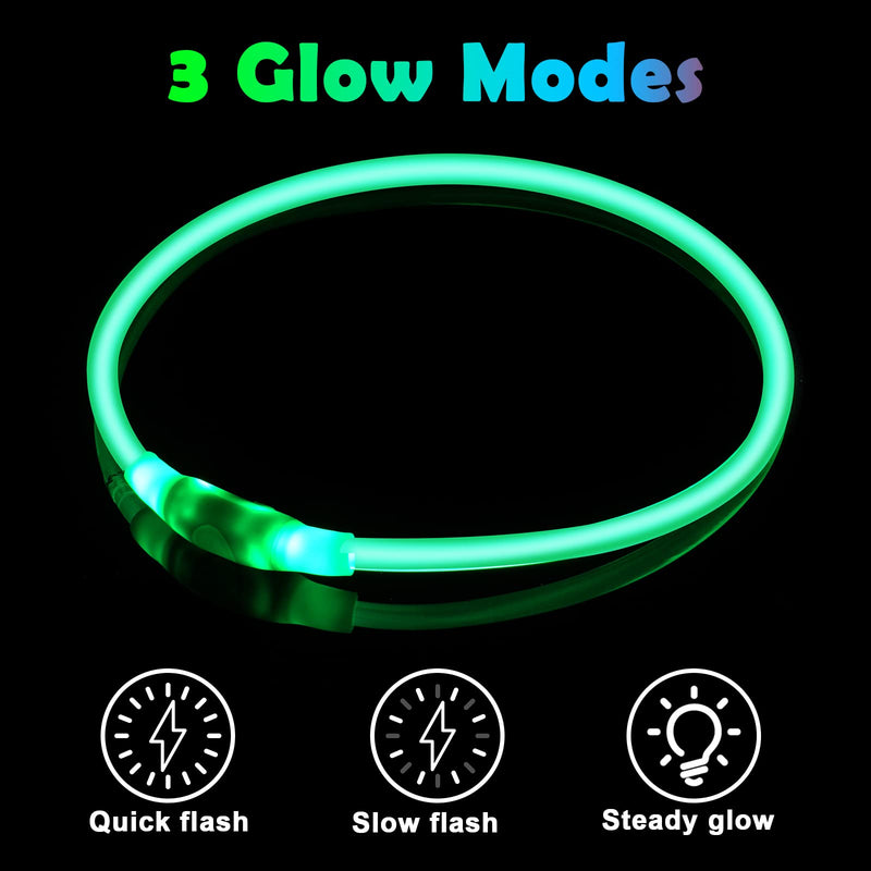 AUAUY LED light collar dog, USB rechargeable length adjustable pet safety collar, cuttable waterproof light collar for dogs and cats, 3 modes (green) green-universal - PawsPlanet Australia