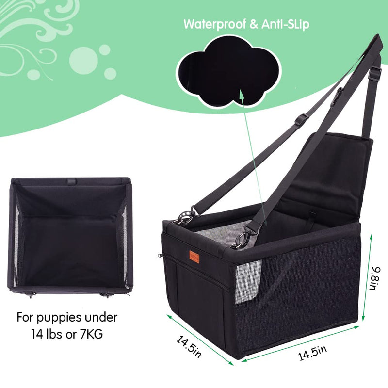 SWIHELP Pet Car Booster Seat Travel Carrier Cage, Oxford Breathable Folding Soft Washable Travel Bags for Dogs Cats Small Pet Black - PawsPlanet Australia