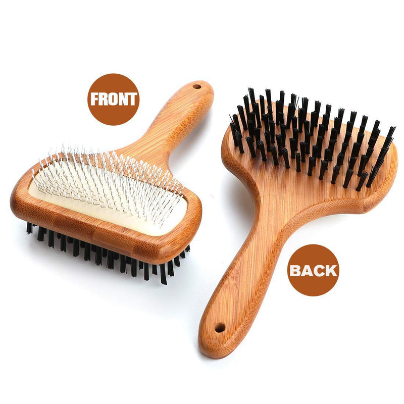[Australia] - KylePet Dog Brush, Double Sided Pet Slicker Brush with Bamboo Handle for Long Hair & Short Hair Pets Grooming Comb for Removing Shedding, Tangles and Dirt 