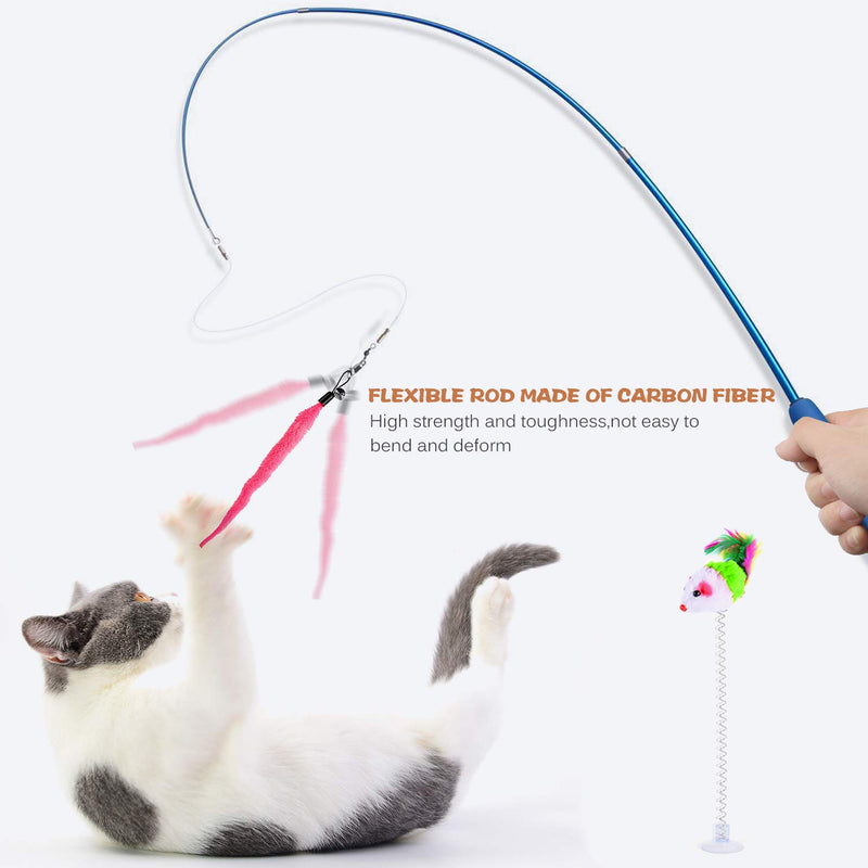 [Australia] - Retractable Cat Toys Wand with 5 Piece Teaser Refills, Interactive Cat Feather Toy for Cat Kitten Having Fun Exerciser Playing Blue 