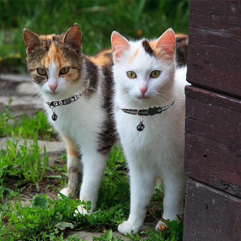 Hepplly 2-Pack Cat Collars Quick Release Reflective Kitten Collar with Bell (Black) Black - PawsPlanet Australia