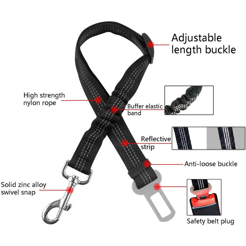YUIP 1 Pack Car Seat Belt for Pets, Adjustable Safety Heavy Duty elastic Leads Harness for Cars with Elastic Nylon Bungee Buffer, Seat Belt Dog Car Safety Harness Restraint (Black) - PawsPlanet Australia