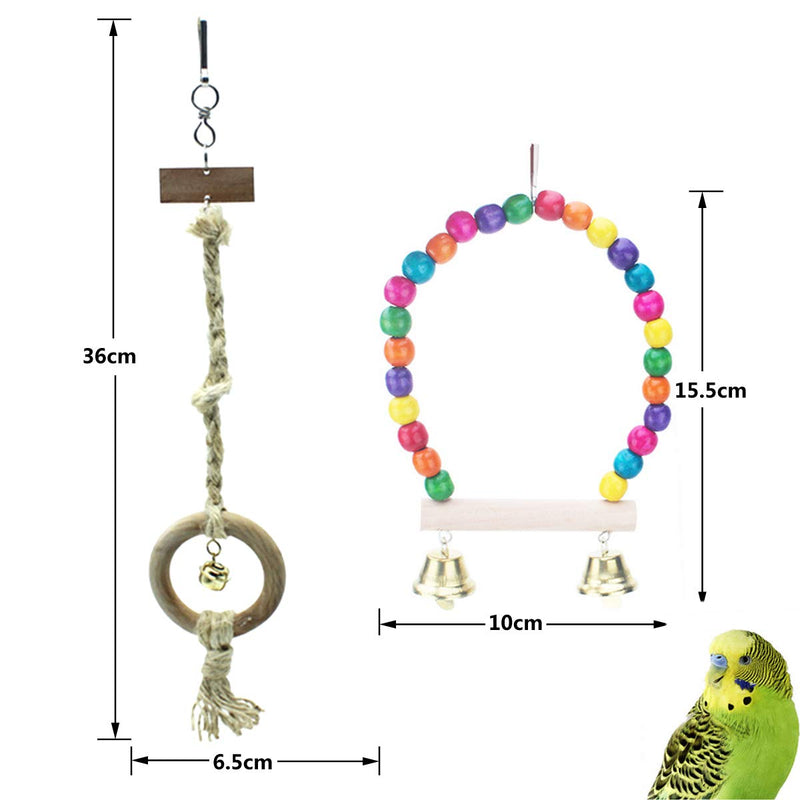 Yueser Bird Rope Toy, 3 Pieces Bird Perch Wooden Ring Parrot Bird Toys with Bell for Small and Medium Parrot Love Birds (2 Styles) - PawsPlanet Australia