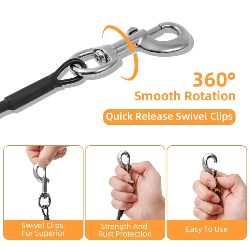 Mi Metty Dog Cable Tie-Out 10ft (3M) Chew-Proof Dog Leads for the Garden, Dog Lead for Large Dogs up to 253lbs, Dog Runner Tether Line for Outdoor Black 10ft (3M) - PawsPlanet Australia