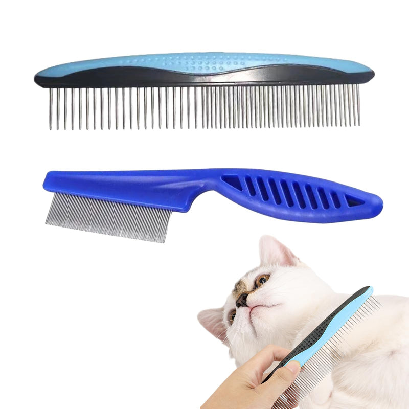 2-piece pet comb, portable cat dog flea comb, professional flea comb for removing fleas, stainless steel pet care combs, lice comb dust comb for cats and dogs (blue). - PawsPlanet Australia