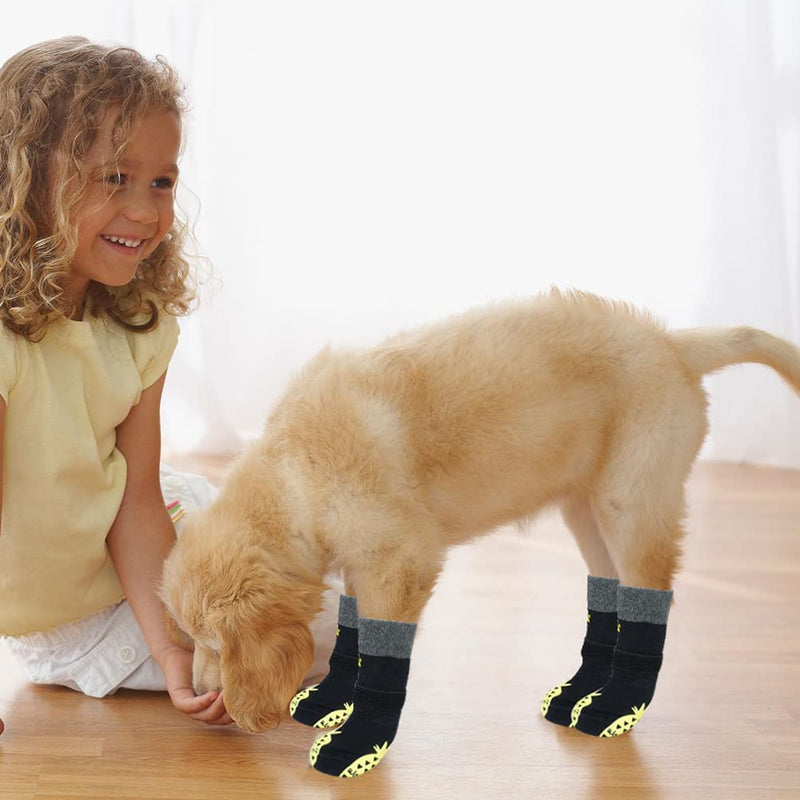 BEAUTYZOO Anti-Slip Dog Socks with Grips for Small Medium Large Dogs Double Side Traction Control Non-Skid for Hardwood Floor Protection Pineapple - PawsPlanet Australia