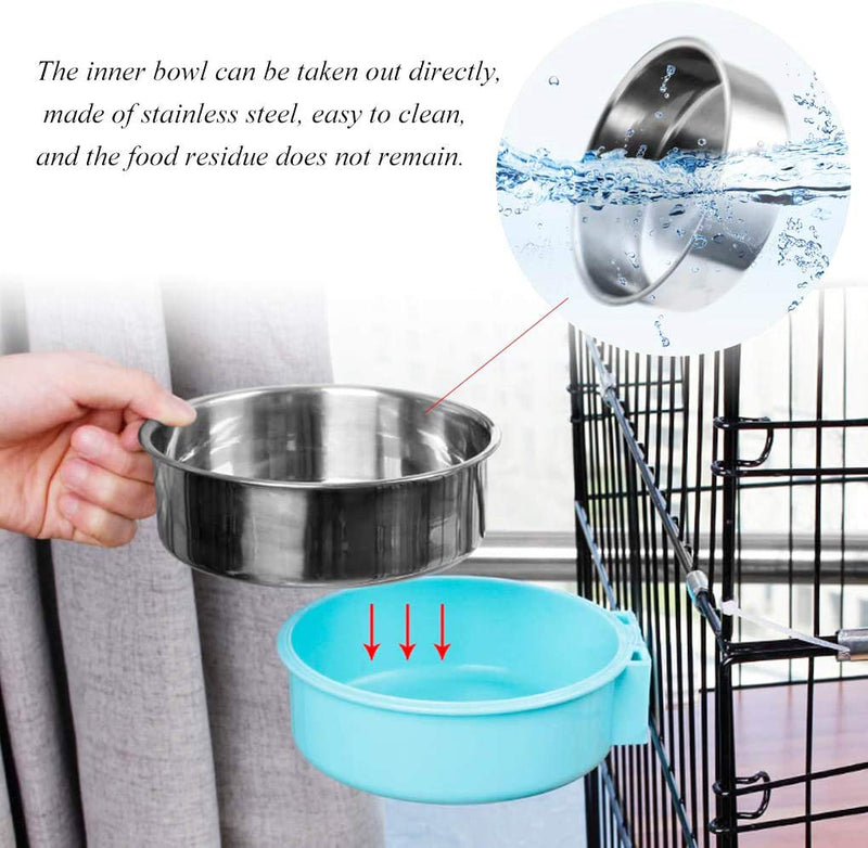 Cage Dog Bowls,Crate Water Bowl,for Crates & Cage Feeder Stainless Steel Dog Cat Bowl,Puppy Food Water Bowl,400ml 14cm Blue - PawsPlanet Australia