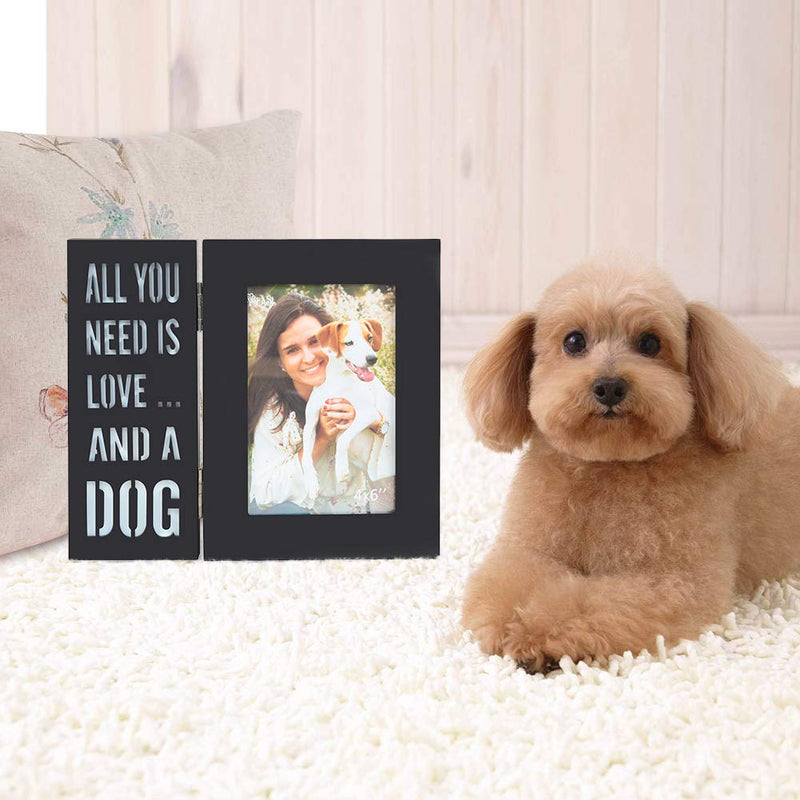 [Australia] - YEASL Wood Dog Picture Frame - 4x6 Inch Light Up Pet Picture Frame for Dog and Cat Memorial Gifts All You Need is Love and A DOG 