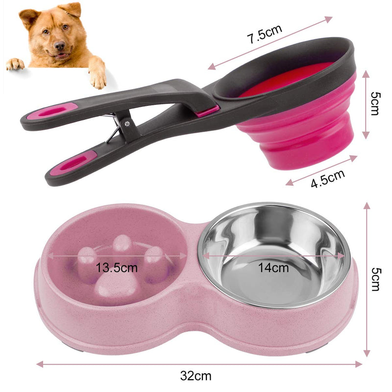 RCRunning-EU Double Dog Cat Bowls with slow eating Design Collapsible Dog Cat Food KlipScoop Feeding Water Bowl for Cats and Small Dogs Pink - PawsPlanet Australia