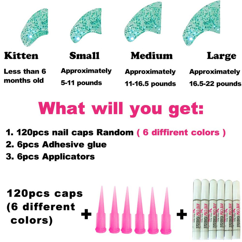 VICTHY 120pcs Cat Nail Caps, Colorful Pet Cat Soft Claws Nail Covers for Cat Claws with Adhesive and Applicators (6 XS - PawsPlanet Australia