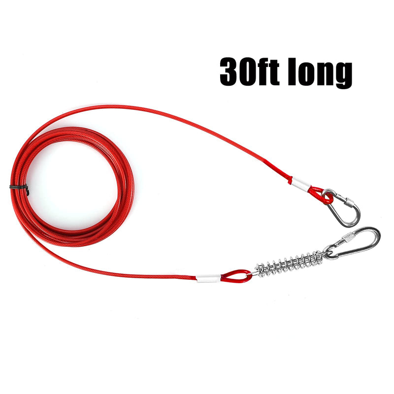 Hausure Dog Runner tie Out Cable, 30ft Dog Runner with Shock Absorbing Spring, Reflective Dog Cable for Yard and Camping, Rust Proof Dog Yard Run Leash up to 250lbs 30ft/250lbs - PawsPlanet Australia