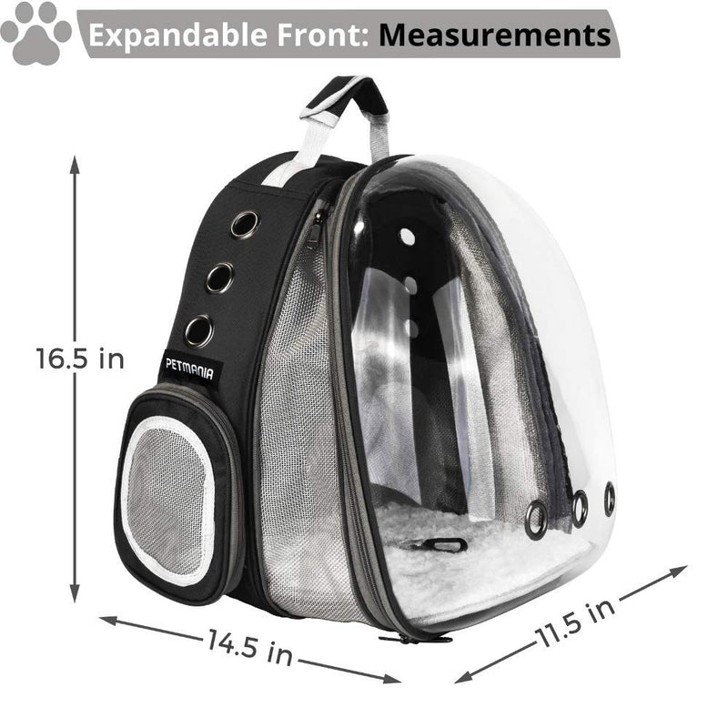 Petmania Expandable Front: Pet Carrier Backpack - Transparent Bubble Carrier, for Small Dogs/Puppies, Cats/Kittens, Hiking, Traveling, Airline Approved Black - PawsPlanet Australia