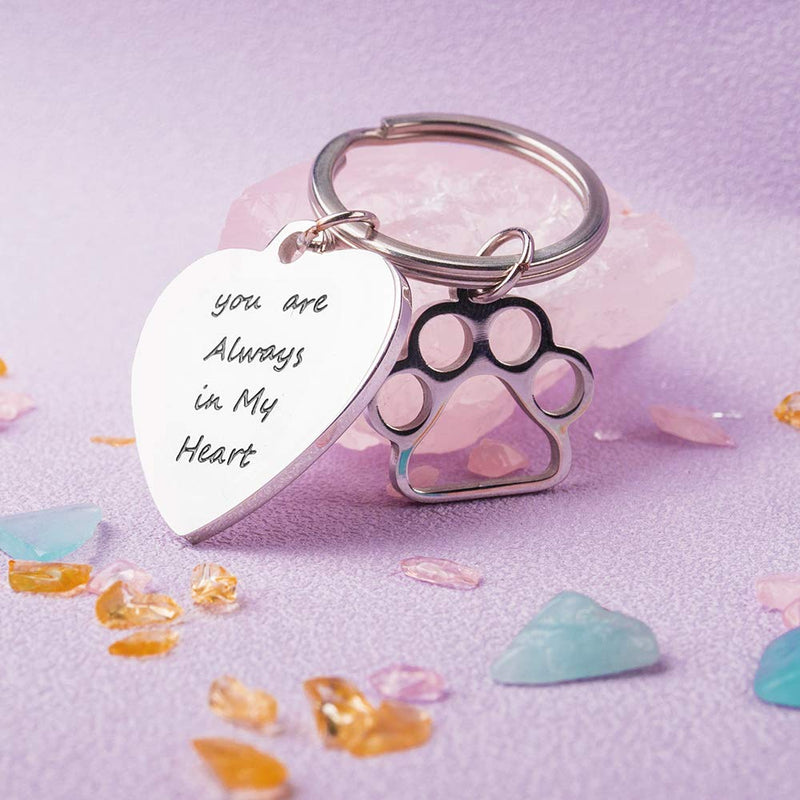 [Australia] - Pet Dog Memorial Gift Keychain for Remembrance Loss of Cats You are Always in My Heart Sympathy Gift  Owner Puppy DIY Engraved Key Ring Jewelry 