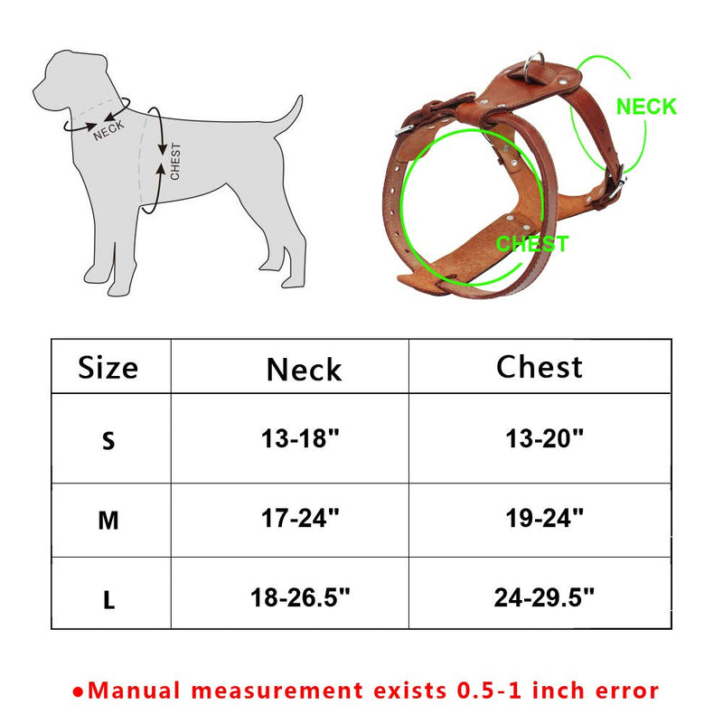 [Australia] - Beirui Genuine Leather Dog Harness Pet Training Walking Harness for Medium Large Dogs Pitbull Boxer Mastiff Chest for 24-29.5" Brown 