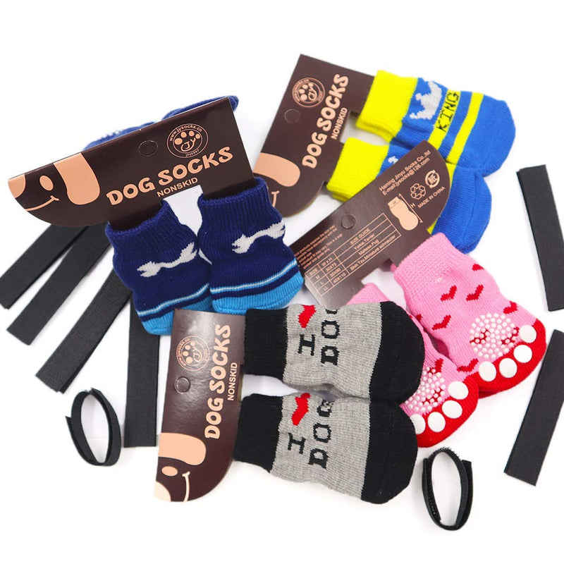 4 Pairs Anti-Slip Dog Socks and Cat Socks with Rubber Reinforcement and 8 small straps, Indoor Wear Pet Paw Protector for Hardwood Floors Cat Small Dogs. (L, Style3) L - PawsPlanet Australia