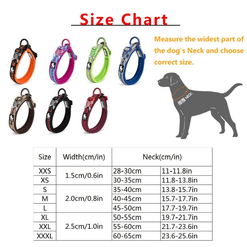 Kismaple Reflective Neoprene Padded Dog Collar Adjustable Nylon Outdoor Adventure Small Dog Collar Cosy Soft Lightweight Training puppy Collars Quick Release Buckle (XS: 30-35cm, Brown) XS (Neck 30-35cm/11.8-13.8in) - PawsPlanet Australia