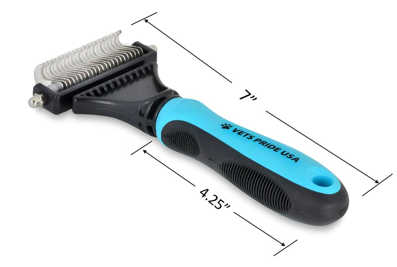 [Australia] - Vets Pride USA Dog & Cat Dematting/Deshedding Rake/Comb with Double Sided Blade. Strips Out Mats & Knots. Removes Loose Undercoat. Ergonomic Soft Grip Handle. Best Tool During Shedding Season 