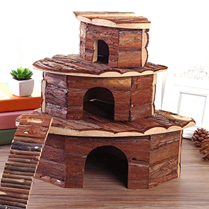 [Australia] - OMEM Wood House Hamster, Beautiful House. Easy to Clean, Suitable for Squirrels, Suction Cup Bracket, Natural Life Tunnel System, Small Animal House Medium=32X13X21 