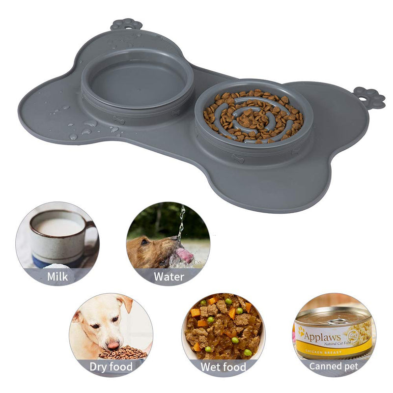 Dog Bowl Slow Feeder Bowls Bloat Stop Pet Bowl Fun Feed Eco-Friendly Non-Toxic Non-Skid Silicone Mat Water Bowl for Small Size Dogs Puppy Cats and Pets Grey - PawsPlanet Australia